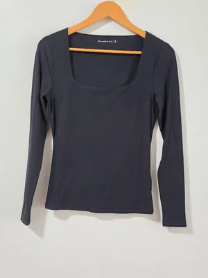 Abercrombie & Fitch Long Sleeve Square Neck Top - Black - Women's Size M thumbnail 2