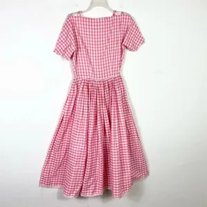 Vintage Pink & White Plaid Lattice Sleeve A Line Midi Dress Size S thumbnail 5