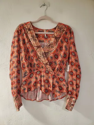 NEW Free People Falling For You Top in Red Pink Small thumbnail 2