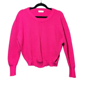 Elodie Sweater Bright Pink Ribbed Knit Crew Neck Long Sleeve‎ Top Large thumbnail 1