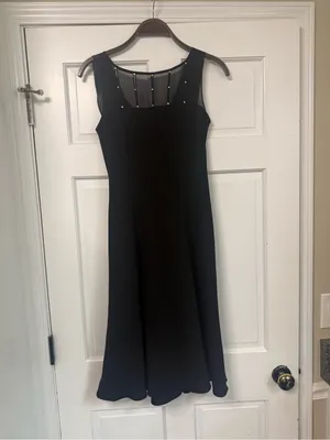 Evan Picone Black Midi Dress with Sheer Studded Yoke NWT thumbnail 4