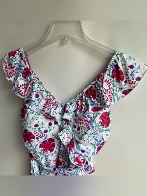 Toluca swim Isabella wrap one piece swimsuit multicolor floral ruffle straps M 8 thumbnail 2
