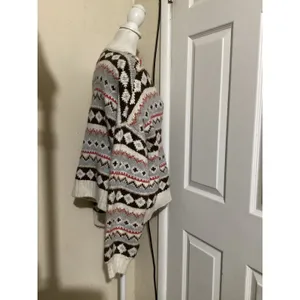 American Eagle Fair Isle Oversized Cardigan Sweater Brown Cream Grey Womens M thumbnail 2