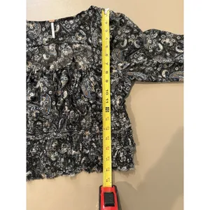 Free People Lolita Dark Gauzy Cropped Peasant Blouse Square Neck Long Sleeve L thumbnail 8