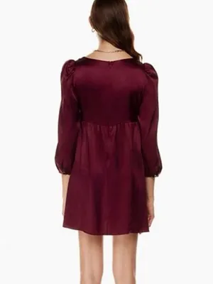 Aritzia Sunday Best 100% silk Square-Neck Babydoll Dress Burgundy wedding guess thumbnail 2
