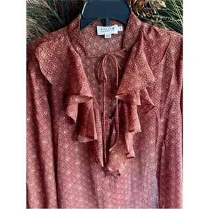 Molly Bracken western long sleeve sheer tie neck high neck ruffle blouse small thumbnail 4