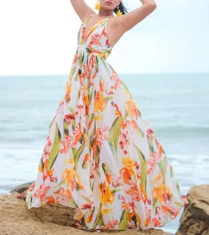 Glamazon floral boho V neck summer maxi dress size M thumbnail 1