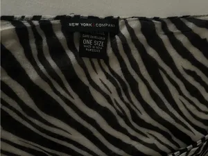 New York & Company Black and White Zebra-Striped Fringe Scarf thumbnail 5