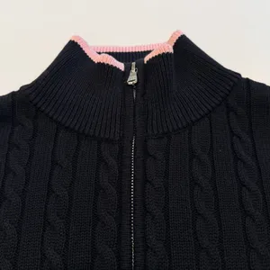 Lauren Ralph Lauren Womens Black Cable Knit Sweater Size L Full Zip Old Money thumbnail 2