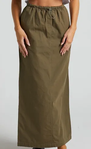 Tia Cargo Midi Skirt in Khaki thumbnail 1