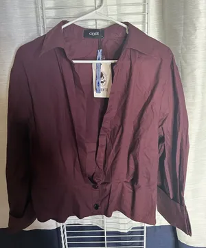 Cider Women's Deep Wine Deep V with two Button closure Collared Shirt thumbnail 1