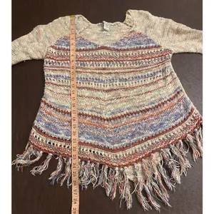 American Rag Fringe Knit Poncho Sweater Ramie Cotton Boho Western Festival LG thumbnail 7