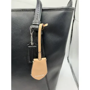 Coach Purse Black‎ Peyton Saffiano Leather Zip Top Tote Shoulder Bag Logo Charm thumbnail 6