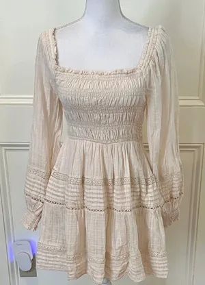 American Eagle elegant cream cotton long sleeve mini dress size small. thumbnail 1