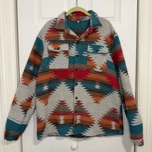 Aztec Print Jacket Retro Lapel Button Pocketed Medium thumbnail 1