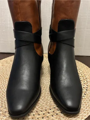 Just Fab Black and Tan Winnie Block Heel Boots | Women | Size 6.5 NWOB thumbnail 8