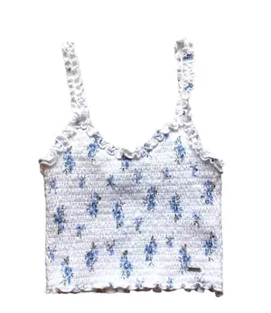 Hollister White Floral Stretchy Crop Top Size Medium thumbnail 1
