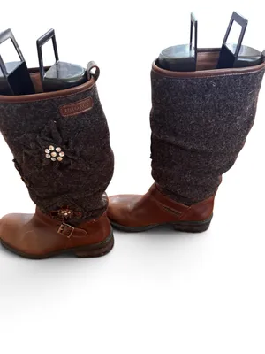 Bronx Vinyage Womans Two-Tone Brown Leather and Charcoal Felt Embellished Boots thumbnail 6