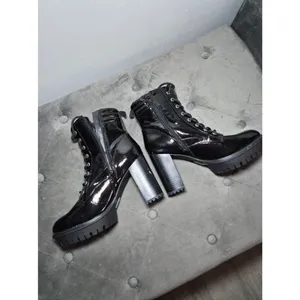G by Guess Black Patent Lace-Up Chunky Heel Combat Boots 8.5 thumbnail 11