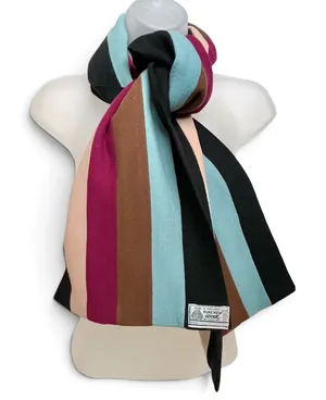 Vintage Pure New Wool Colorful Striped Reversible Muffler Scarf Made in England thumbnail 1
