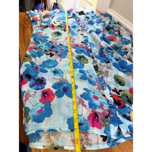 Jackpot Missy Floral Cotton Gauze Button Down Tunic Shirt Blue Size Large (est) thumbnail 8