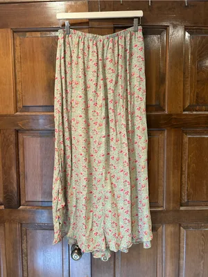 April Cornell Vintage Sage Green Floral Maxi Skirt M Rayon Cottagecore Boho Slit thumbnail 4