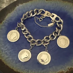 Vintage Monet Silver Chain Bracelet with Coin Detail thumbnail 1