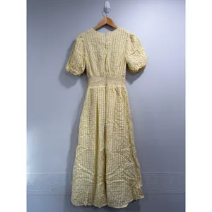 Commense Butter Yellow Plaid Picnic Whimsy Cottage Button Front Maxi Dress NWT M thumbnail 4
