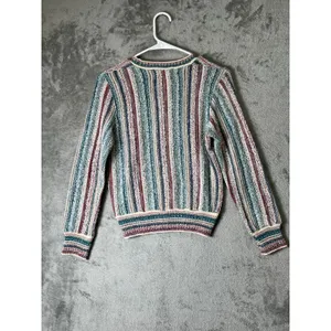 Vintage Multicolor Striped Knit Sweater 70s Boho Retro Folk Hippie Small 80s thumbnail 3