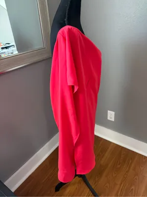 Halston Heritage Asymmetric Off-Shoulder Cocktail Dress Pink Barbie 0 thumbnail 5
