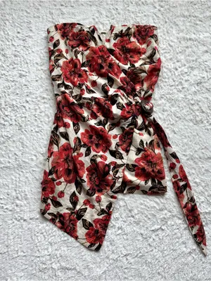 Free People Hot to Trot Mini Dress L Tube Floral Strapless Wrap Smocked Resort thumbnail 4