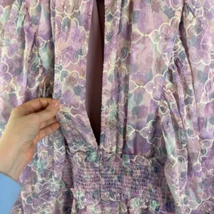 Elliatt Resorts Mini Dress Medium Lilac Multi Floral Embroidered Smocked Cottage thumbnail 4
