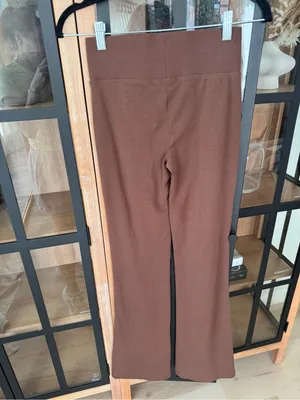 Stradivarius ASOS wide leg flare pants high rose waisted chocolate brown knit thumbnail 3