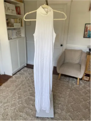 Saint Mojavi Maxi Dress White Sleeveless Mock Neck Slit Minimalist Resort S Chic thumbnail 2