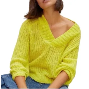 Anthropologie Sweater Women Small Yellow Neon Honore Ribbed Wool Blend Preppy‎ thumbnail 1