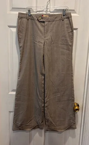 Y2k Gap Favorite Wide Leg Mid Rise Trouser Pants Womens 12 Brown‎ Plaid Cuffed thumbnail 1