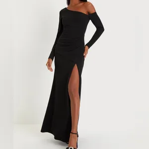 Lulus Black‎ Elegant Sensation Asymmetrical Pleated Maxi Dress Size XL thumbnail 3