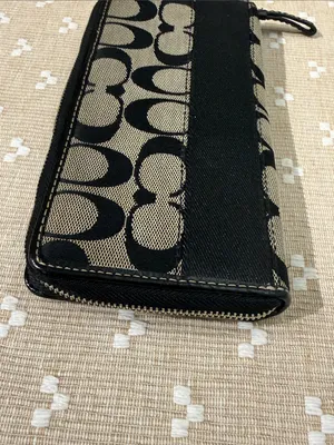 Coach Signature Jacquard‎ Slim Envelope Wallet Black Gray Leather Trim OS thumbnail 4