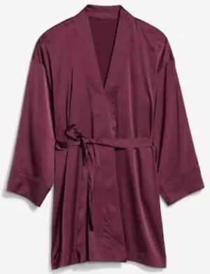 Gap Burgundy Satin Robe with tie thumbnail 1