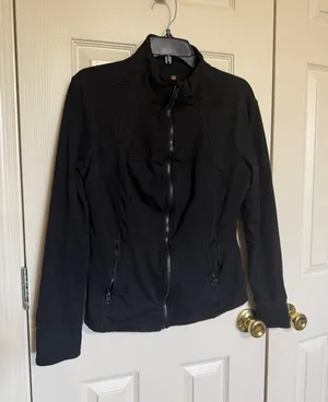 Tangerine Womens Black‎ Full Zip Laser Cut Perforated Active Track Jacket Large thumbnail 1