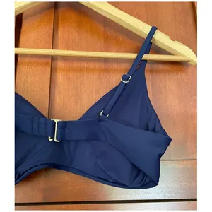 Quince Italian V-Neck Bikini Swim Top Deep Navy Blue Size Small NEW thumbnail 6