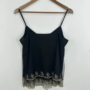 Vintage Y2K Babydoll Sheer Black Gold Cami Top Gold Lace Trim Sleeveless Tank‎ thumbnail 7