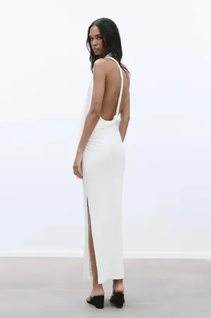 Zara White Halter Maxi Dress wedding party evening coctail fitted bodycon thumbnail 7