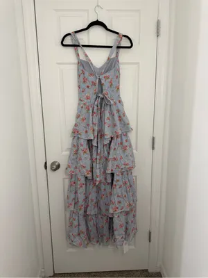 Abercrombie and Fitch Tiered Maxi Dress Lace Up Blue Floral Medium TALL thumbnail 6