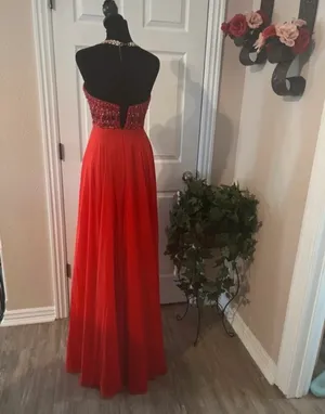 Mori Lee fancy red evening dress thumbnail 3