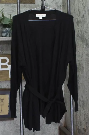 Beautiful By Lawrence Zarian Wrap Front Belted Cardigan A661722 Black 1X thumbnail 1