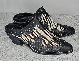 Grazie Maverick zebra pony hair western cowgirl studded slip on clog mules 7.5 thumbnail 1