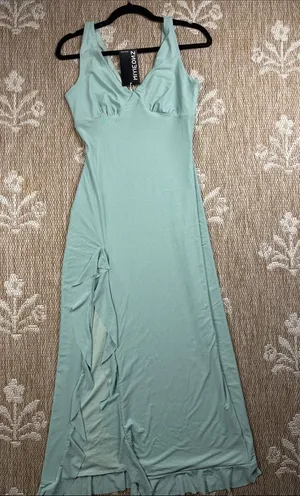 NWT Miyiednz light Green Sleeveless Maxi Dress with Side Ruffle Slit thumbnail 1
