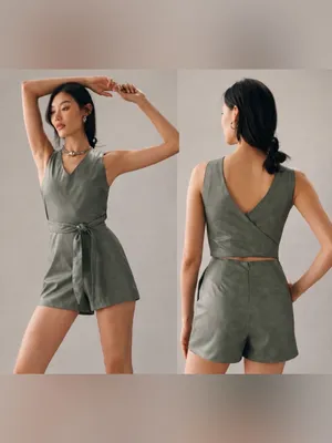Anthropologie Avec Les‎ Filles Faux Leather Cross Back Fairycore Romper Sz S Grunge thumbnail 2