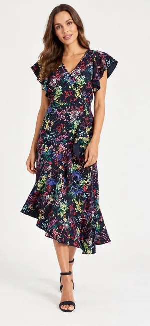 Phase Eight Sheldon Floral Ruffle Asymmetrical Midi Dress Size 2 NWT thumbnail 1